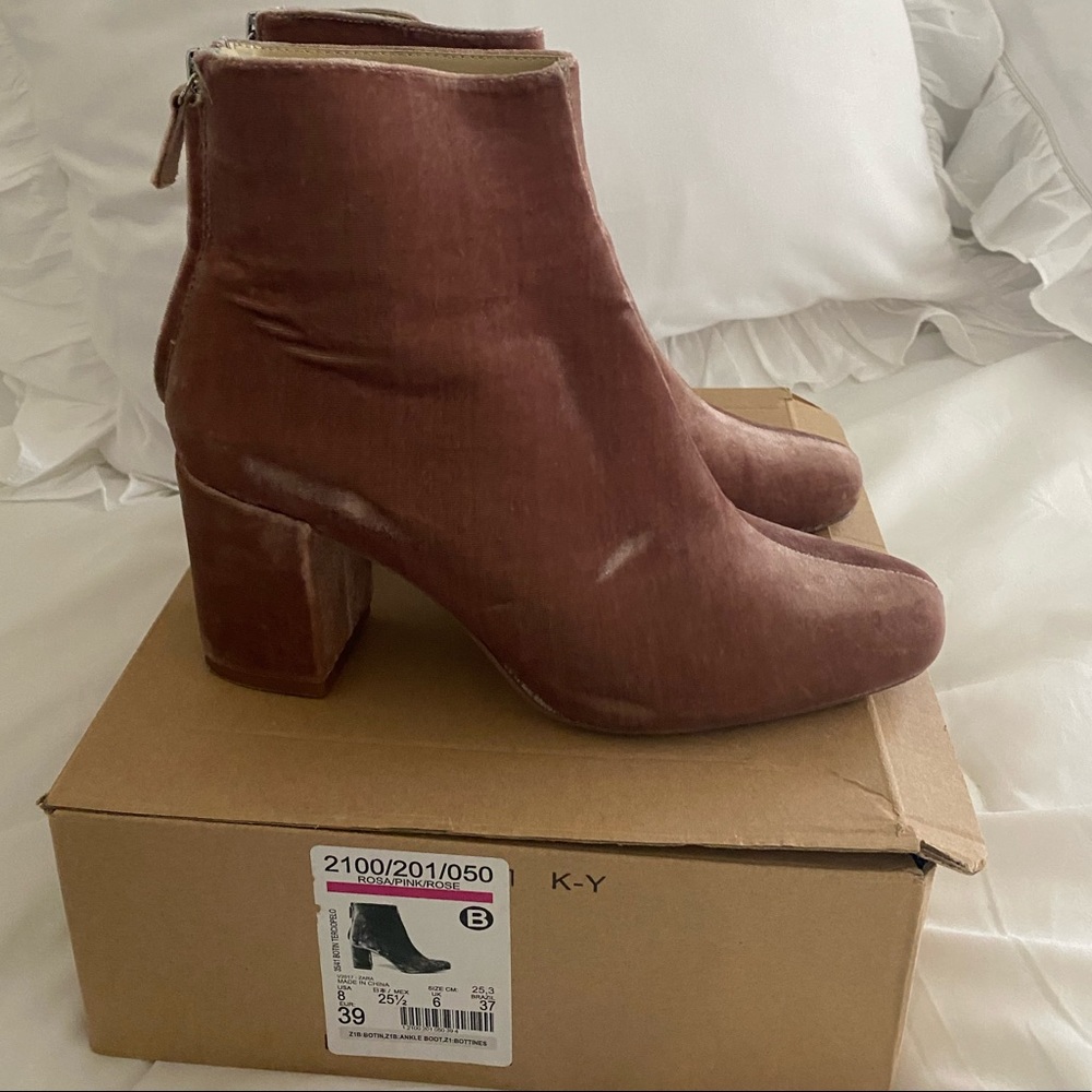 Zara pink velvet bootie
